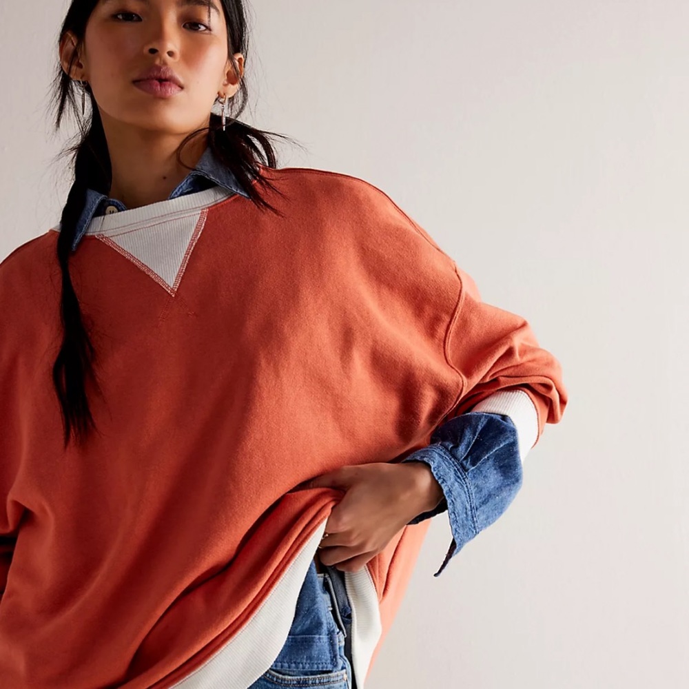 NWOT Free People Classic Crew Colorblock Sweatshirt